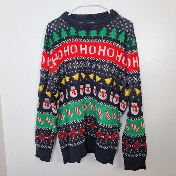 H&M Black Multicolor Christmas Jaquard Knit Snowman Festive Sweater Size XL - Picture 2 of 6